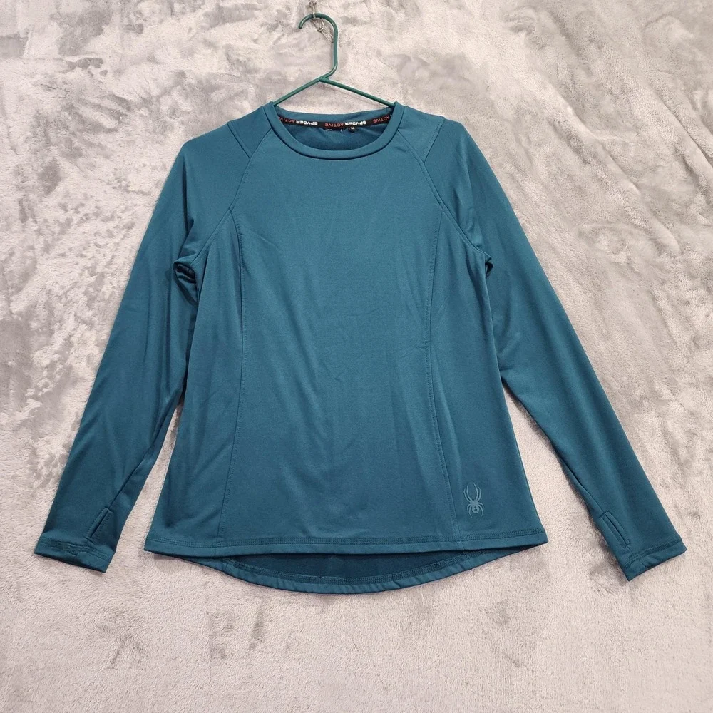 Spyder Active Top Womens M‎ Green Thermal Brushed Base Layer Long Sleeve Crew